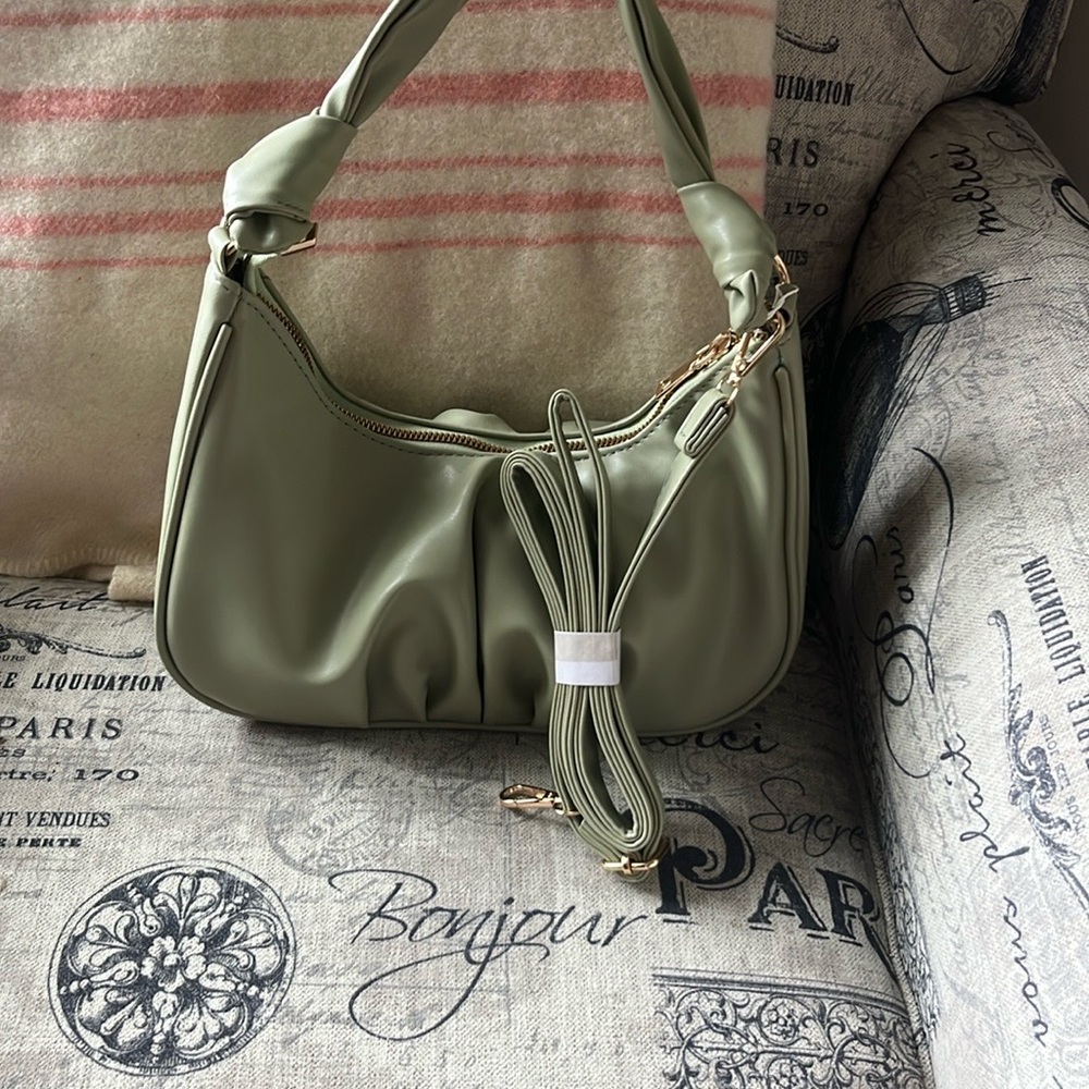 Sage Green Shoulder Bag - Smooth Faux Leather